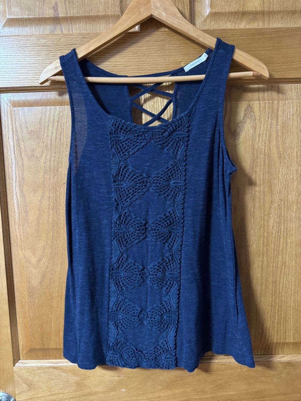 Maurices Navy Crochet Front Tank with Crisscross Back